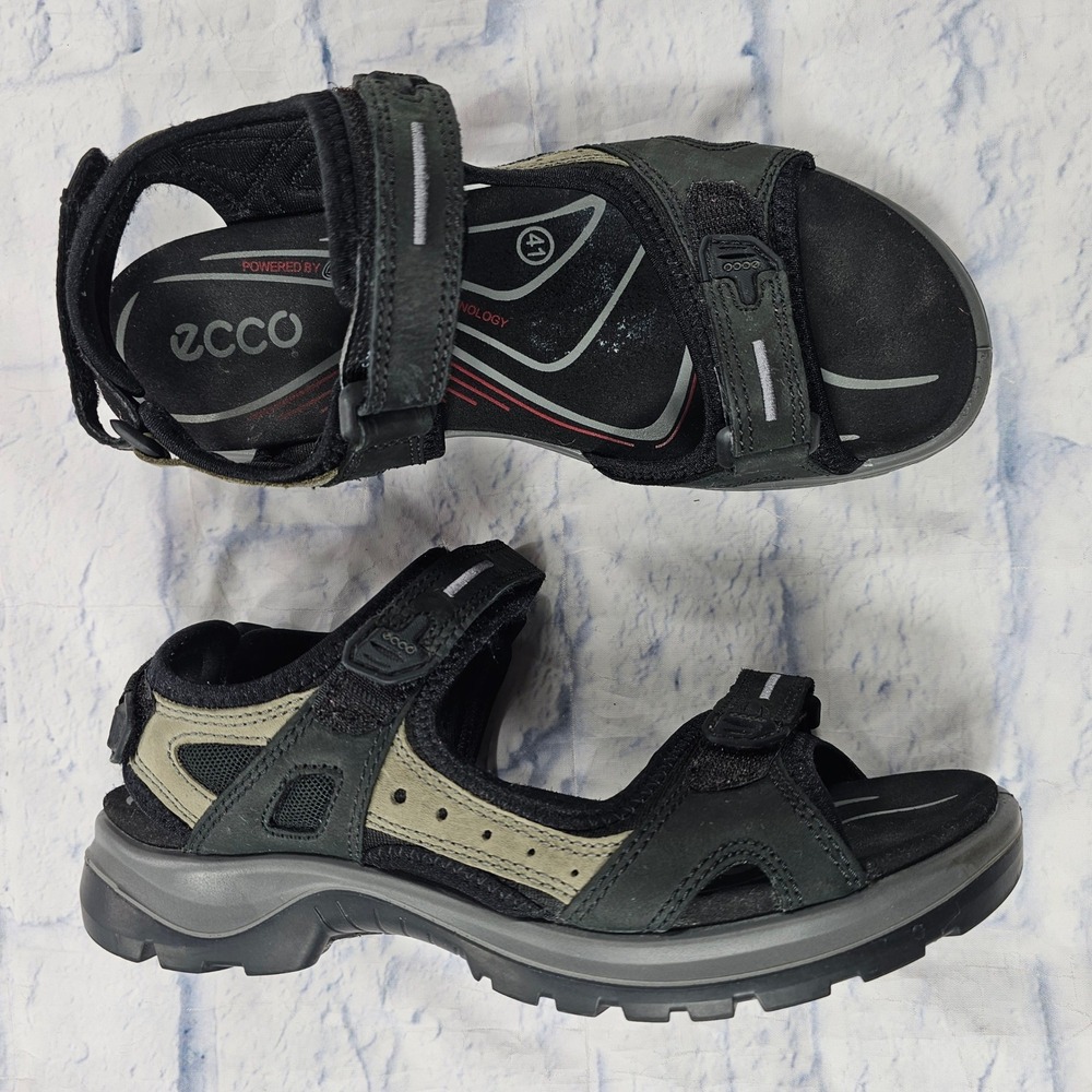 ECCO Yucatan Sport Sandals Womens 41 10-10.5 Black Grey Leather Hiking Trail